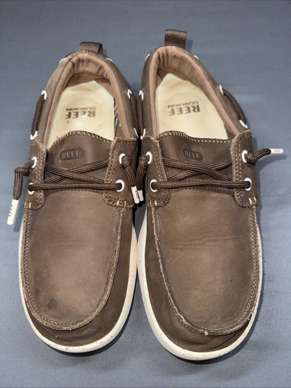 REEF Swellsole Pier Mens 9.5 Boat Shoes Brown Leather Moccasin Loafer Comfort